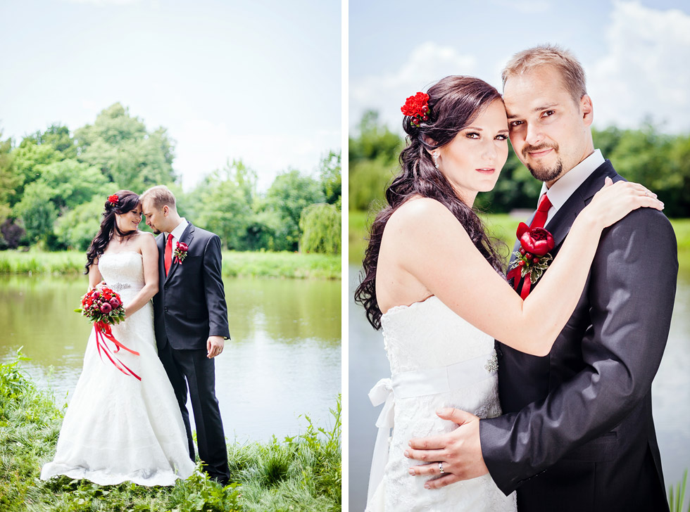 Portrét nevěsty a ženicha u rybníka